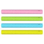 Линейка 30см СТАММ, пластиковая, с держателем, прозрачная, неоновые цвета, ассорти