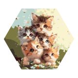 Картина по номерам на фигурном холсте ТРИ СОВЫ "Пять милых котят", форма многоугольник, с акриловыми красками и кистями