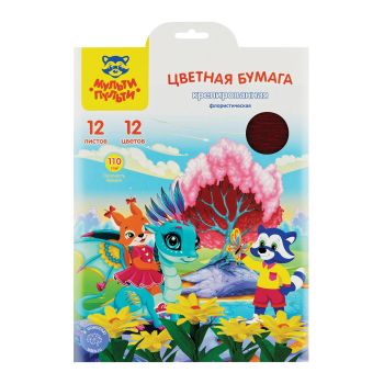 Набор крепированной флористической бумаги Мульти-Пульти, А4, 110г/м2, 12л., 12цв., ассорти, в папке, 