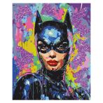 Картина по номерам на холсте с глиттером ТРИ СОВЫ "Женщина-кошка", 40*50, с акриловыми красками и кистями