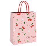 Пакет подарочный 11*14*6,5см MESHU "Cherry", блестки,  матовая ламинация